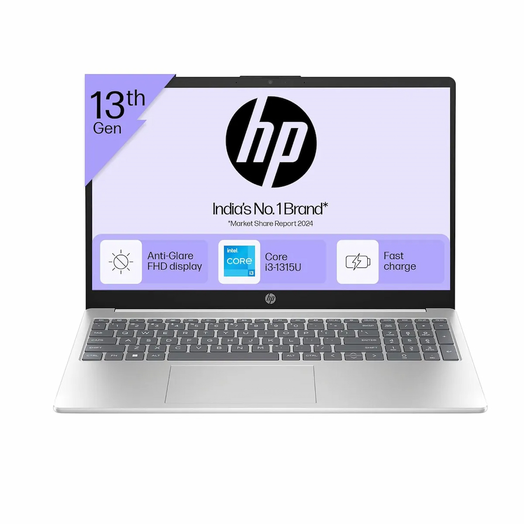 HP 15 Intel Core i3 13th Gen (8GB RAM, 512 GB SSD, Silver) FD0186TU Laptop