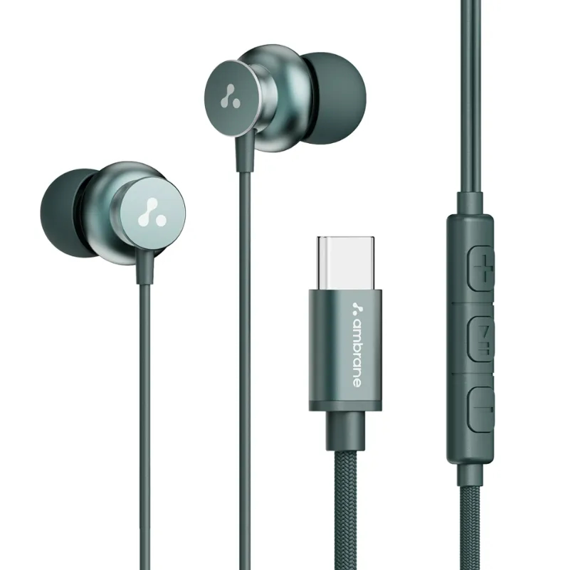 Stringz 38C Type-C Braided Wired Metal Earphone Green