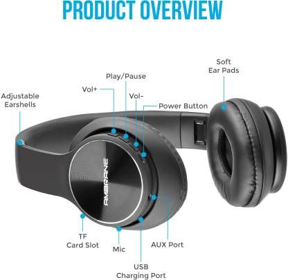 Ambrane WH-74 Over The Ear Wireless Headphones (Black)
